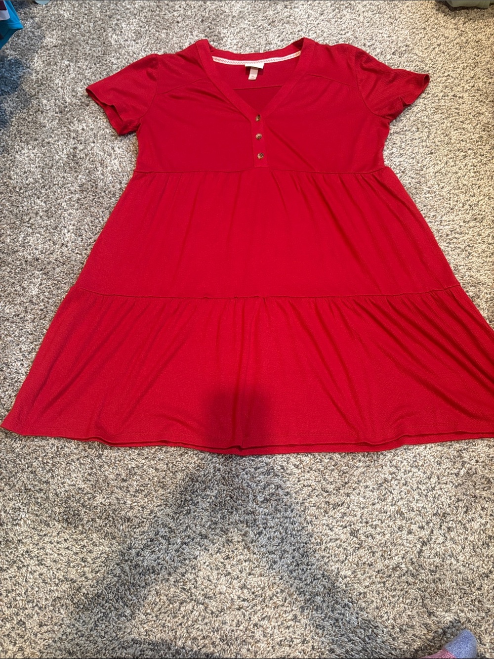 Knox Rose Red Tiered Button-Front Midi Dress